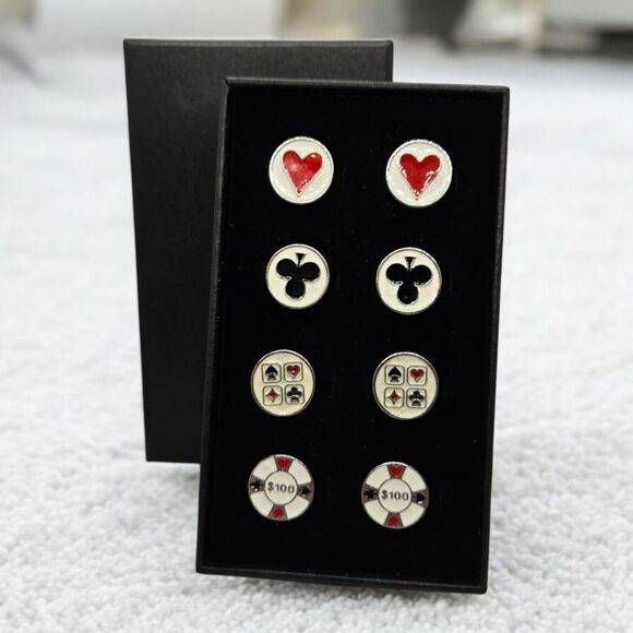 Men's Cuff Links Gift Box Set 4pcs Tuxedo Prom Wedding Formal Poker Player Cards - Picture 5 of 9